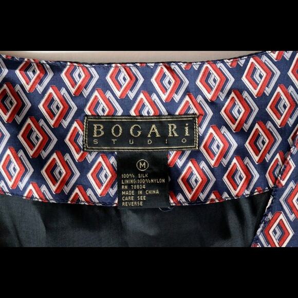 Bogari Studio Men's M Classic 100% Silk Red~Navy Blue Foulard Vest - Picture 4 of 8